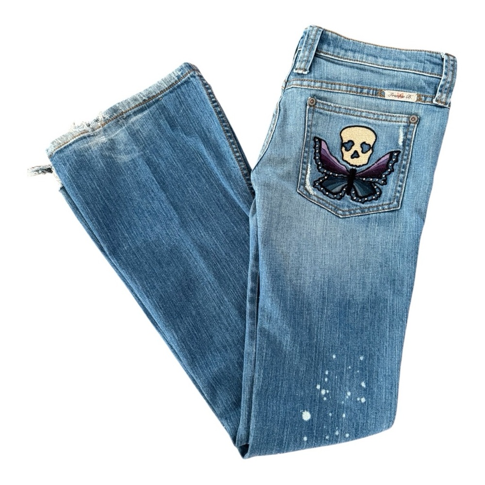 FRANKIE B. denim jeans sz 4. Skull & Butterfly pocket. Vintage low rise -bootcut